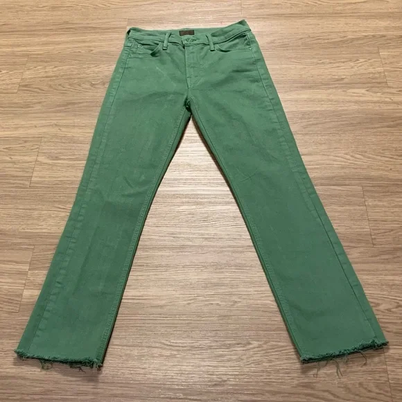 Mother The Mid Rise Dazzler Ankle Fray Play Date Jeans Juniper Green Size 26 - Picture 3 of 16